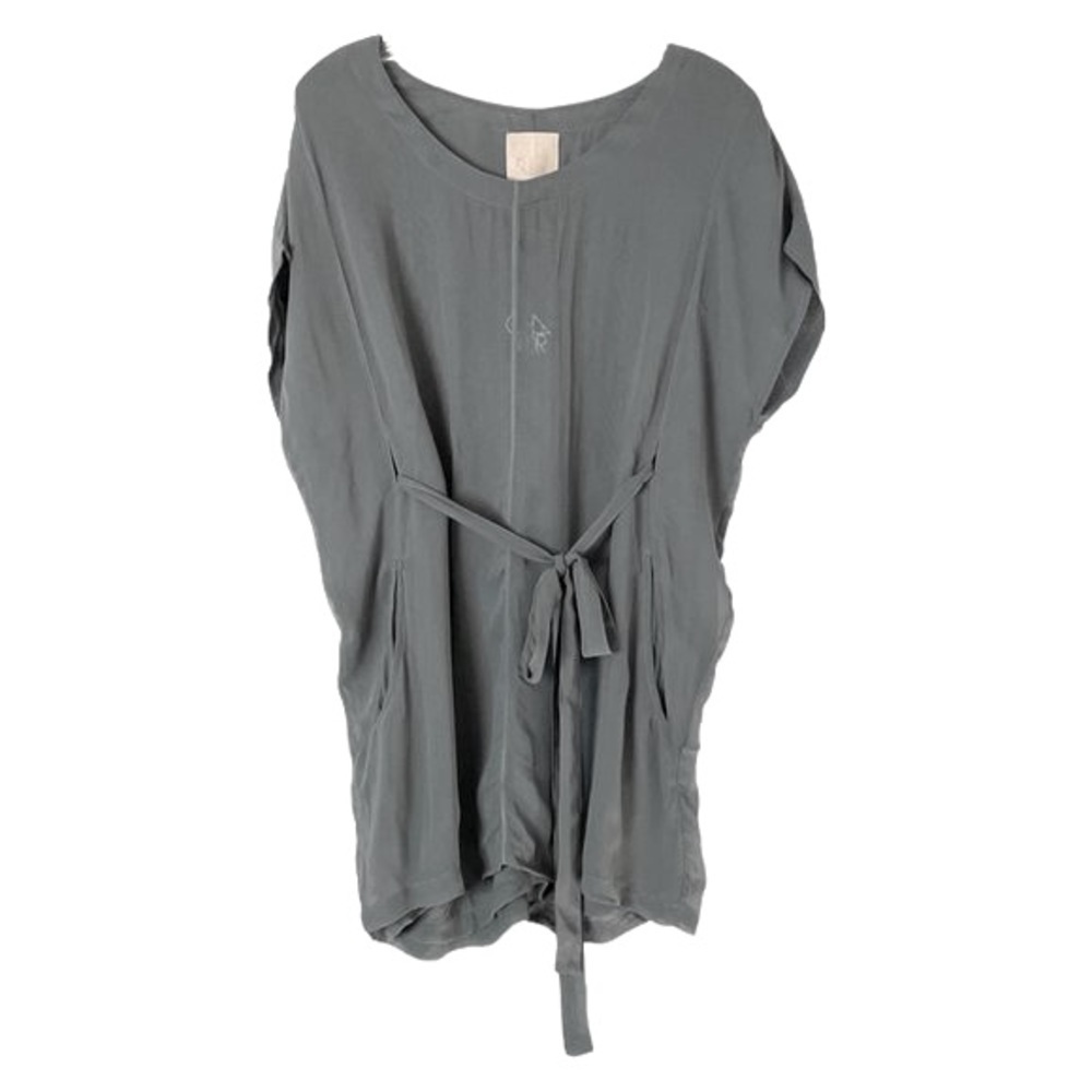 🌺 Chaser Tie-Front Lagenlook Slouchy Batwing Short Sleeve Tunic Blouse S NWT